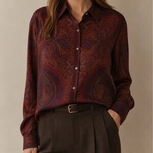 Vintage Lauren Ralph Lauren 100% Silk Paisley Button Down Blouse Size 16 NWT